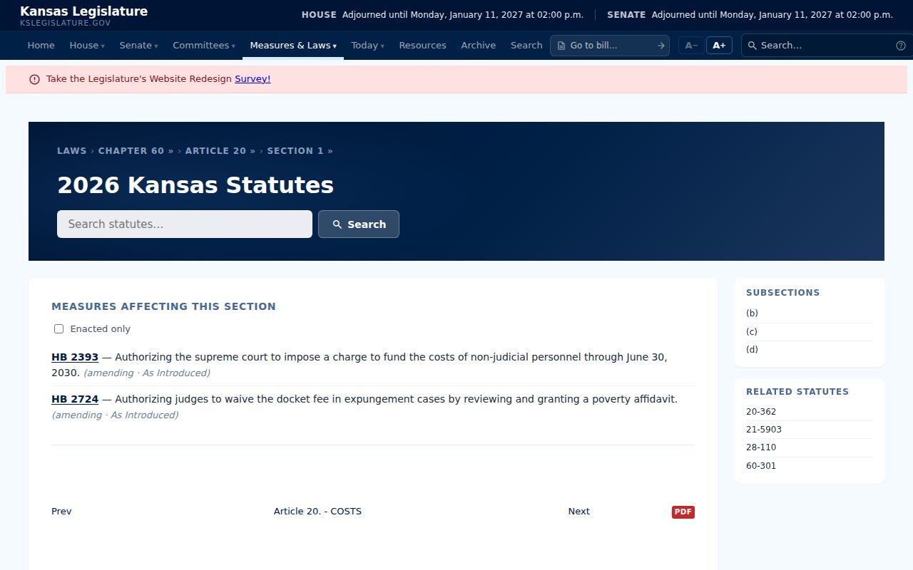 Jefferson County civil docket Kansas civil docket fee statute