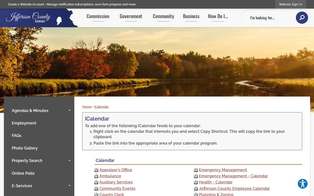 Jefferson County court calendar county iCalendar feed page