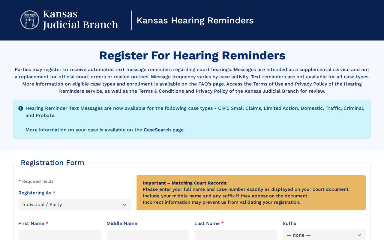 Jefferson County court calendar Kansas hearing reminder service