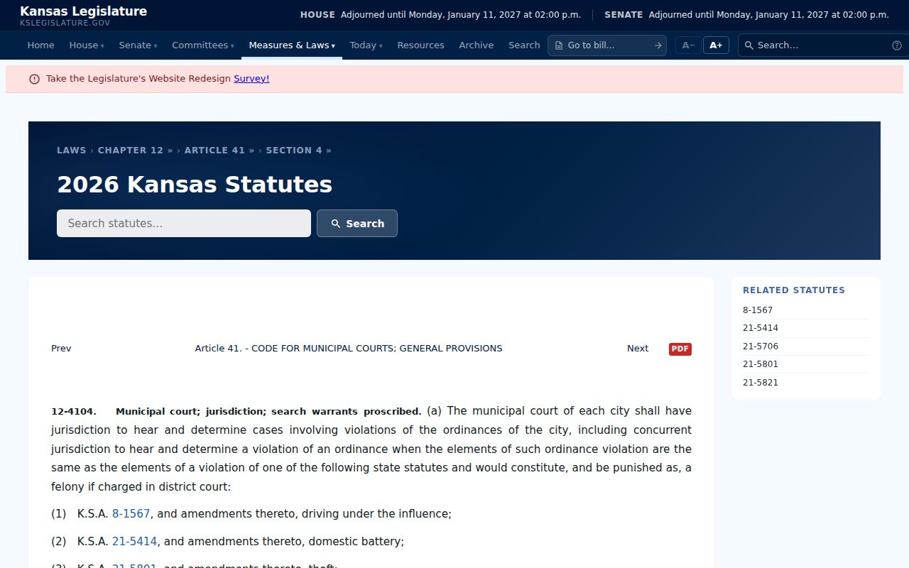 Kansas statute defining Valley Falls municipal court jurisdiction over ordinance violations